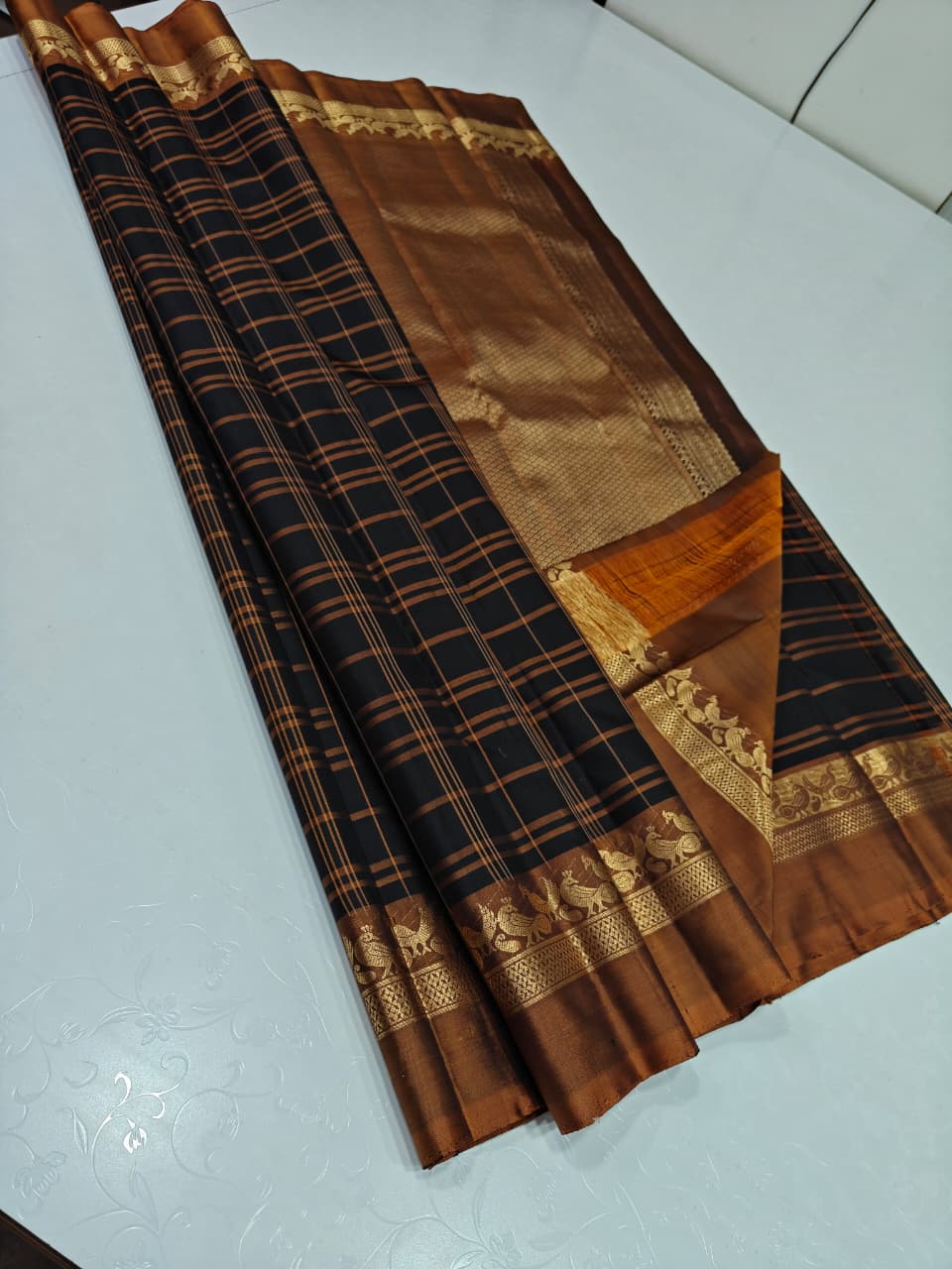Copper Border Traditional Silk Saree with Rich Woven Design